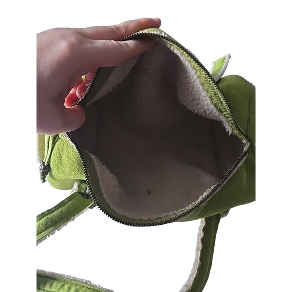 VTG 2004 Y2K Green Faux Suede Sherpa Lined Bucket Shoulder Bag Purse Preppy Prep - Picture 4 of 7